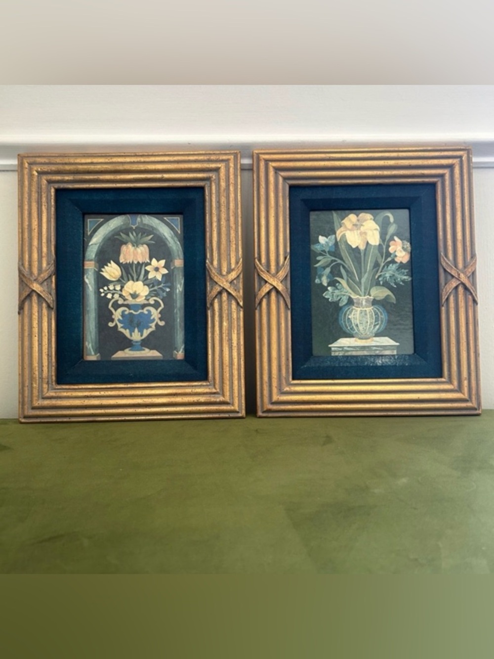 Pair of Italian-style Framed Artwork Floral Panel Prints 12x10”